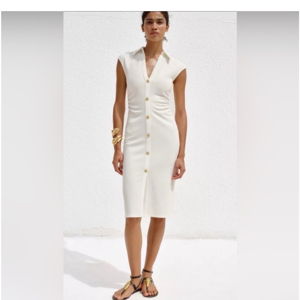 Zara Cream Button-Front Sleeveless Midi Dress